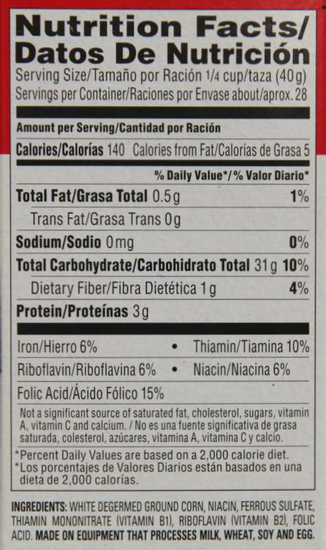 What are the nutrition facts for grits?